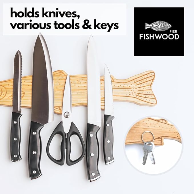 Magnetic Knife Holder for Wall or Fridge, 16″ (Trout Design)