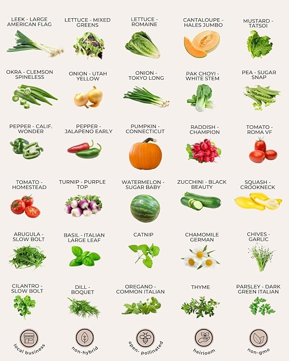 50 Tactiko Survival U.S.A. Harvested Vegetable & Herb Seed Kit - Over 25,000 Non-GMO Heirloom Open-Pollinated Gardening Seeds for Planting Vegetables & Herbs - Long-Term Storage - Waterproof Bag