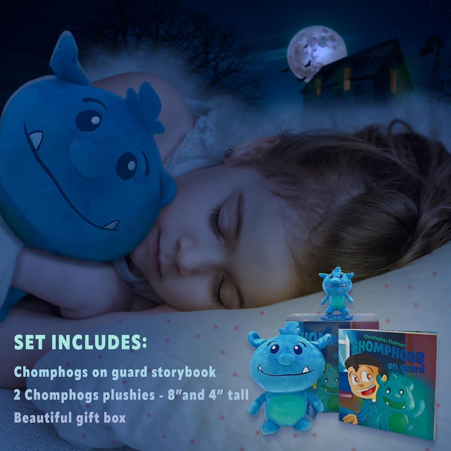 Chomphogs on Guard - Plush Protectors for Kids Scared of The Dark - Kids Finally Sleep Alone at Night - Storybook & Bedtime Buddies - Plush Animals and Book Set (1-9 Yrs.)