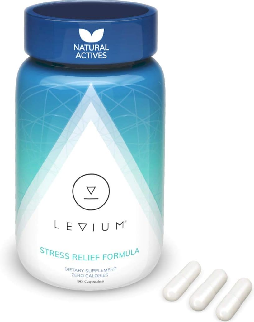 Levium Calming Stress Relief Vitamin Supplement | Natural Mood Boosting Capsules | 90 Count Bottle – 30 Day Supply