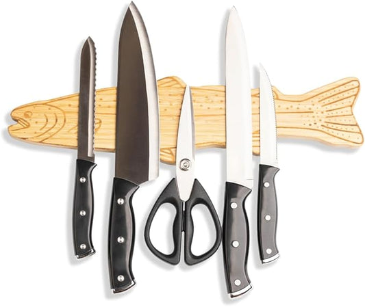 Premium Mangetic Knife Holder for Wall - Strong Heavy-Duty 16" Engraved Magnet for Knives - Wall or Refrigerator Kitchen Magnetic Knife Stripe - Designed in U.S. (Trout)