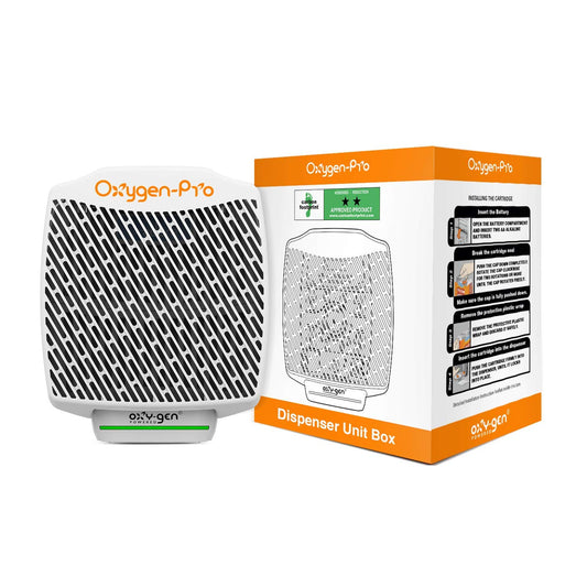 Oxygen-Pro - Fragrance Dispenser, Commercial Air Freshener and Deodorizer, Wall Mounted, Battery Operated Automatic Dispenser, Odor Eliminator and Fragrancing System (1 Pack)