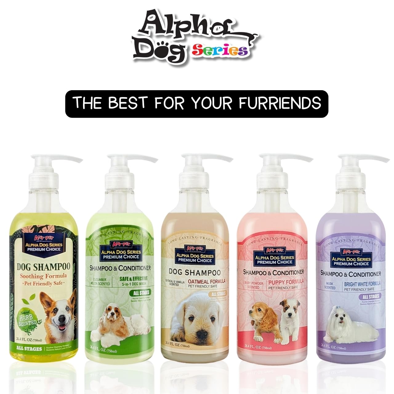 Alpha Dog Series All Stages Natural Dog Shampoo and Conditioner Set with Aloe Vera pH-Balanced Dog Grooming Shampoo and Conditioner for Dogs, Tear-Free Moisturizing Dog Shampoo, 26.4 Oz (Pack of 2)