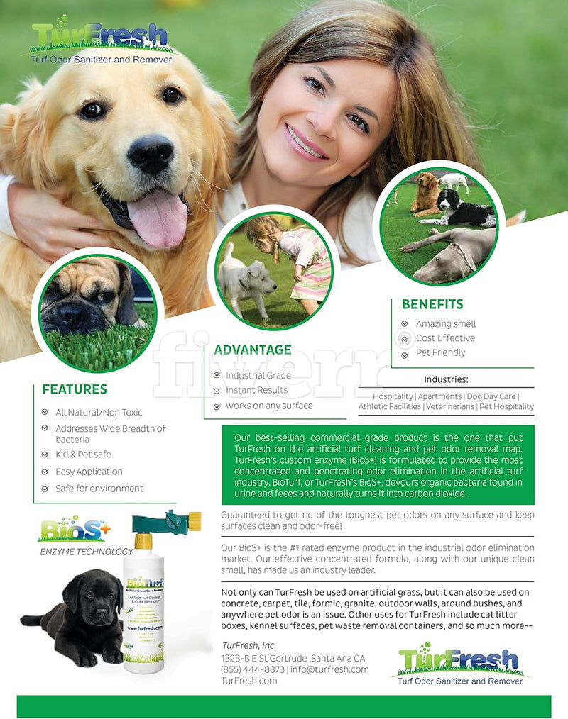 BioTurf BioS+ Artificial Turf Grass Concentrate Enzyme Cleaner and Pet Odor Eliminator - Removes Odors and Sanitizes - Organic, Safe, Environmentally Responsible (1 Gallon) - Original Scent