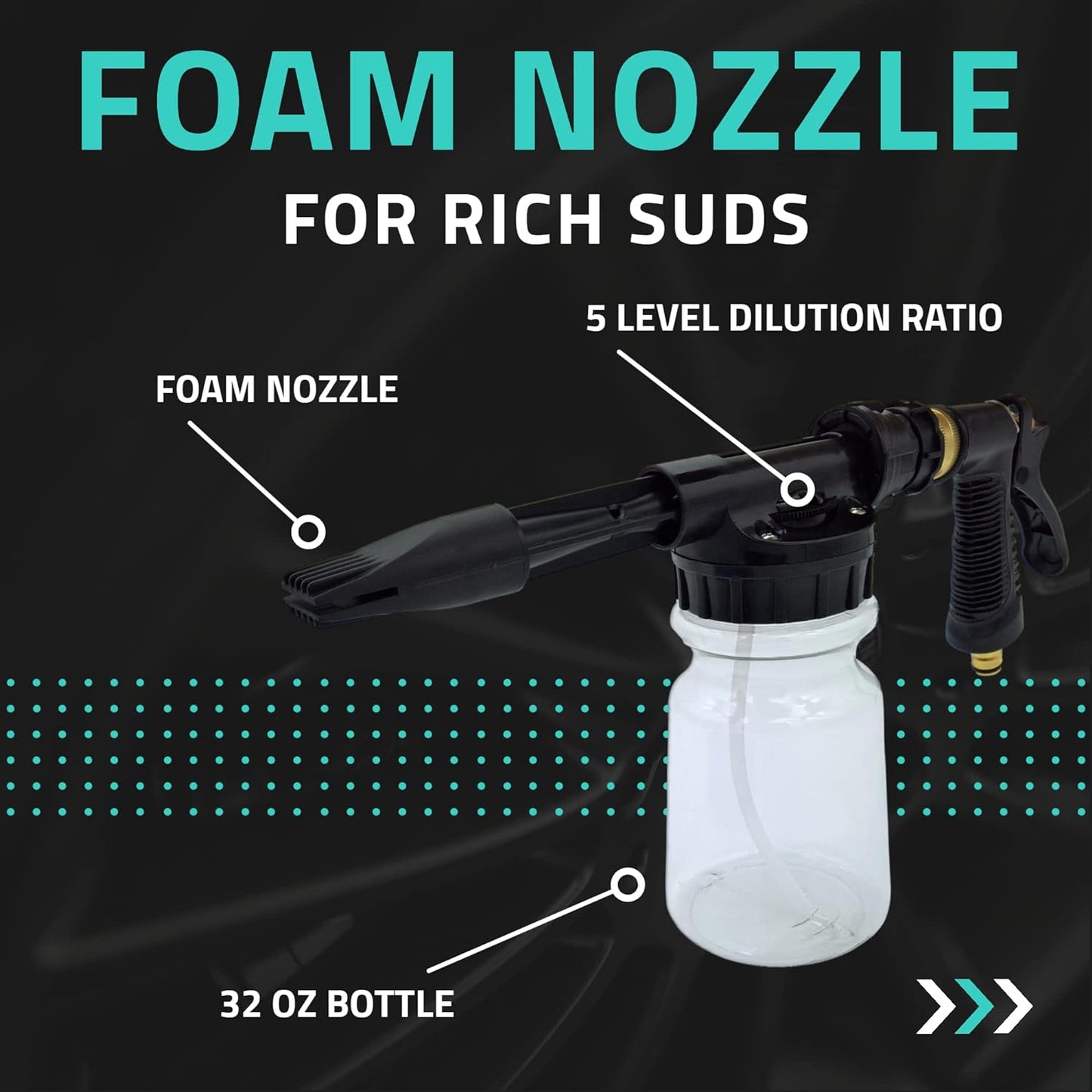 Mint Bucket Brands Foam Car Wash Gun Sprayer + Microfiber Mitt - Rich Suds - Attach to Garden Hose - Car Cleaning Foam – Mix w Car Wash Soap and Water - Auto Detailing Kit