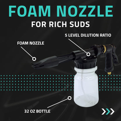 Mint Bucket Brands Foam Car Wash Gun Sprayer + Microfiber Mitt - Rich Suds - Attach to Garden Hose - Car Cleaning Foam – Mix w Car Wash Soap and Water - Auto Detailing Kit