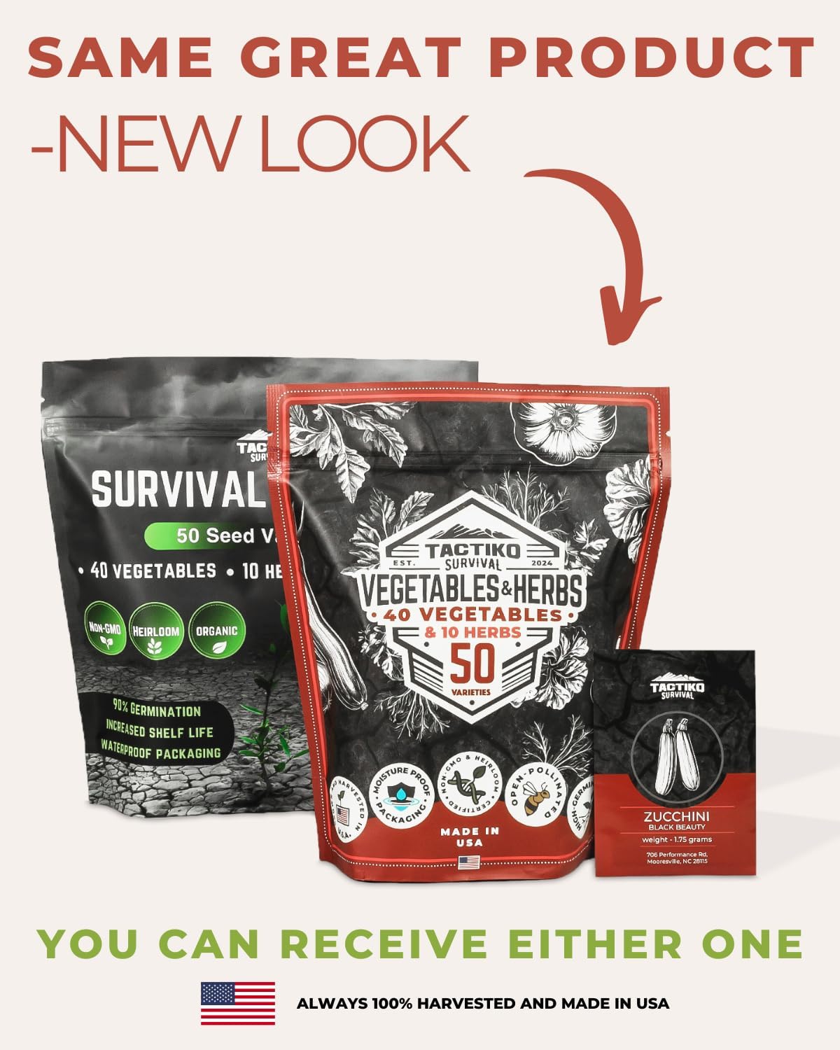 Tactiko Survival Vegetable and Herb Seed Kit (50 Variety, 25,000+ Seeds)