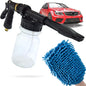 Mint Bucket Brands Foam Car Wash Gun Sprayer + Microfiber Mitt - Rich Suds - Attach to Garden Hose - Car Cleaning Foam – Mix w Car Wash Soap and Water - Auto Detailing Kit