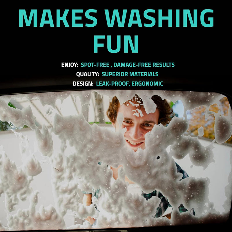 Mint Bucket Brands Foam Car Wash Gun Sprayer + Microfiber Mitt - Rich Suds - Attach to Garden Hose - Car Cleaning Foam – Mix w Car Wash Soap and Water - Auto Detailing Kit