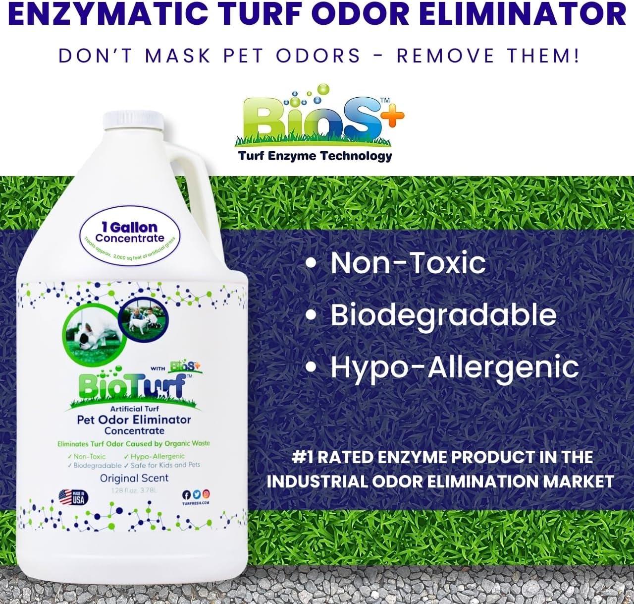 BioTurf BioS+ Turf Enzyme Cleaner and Pet Odor Eliminator (1 Gallon)