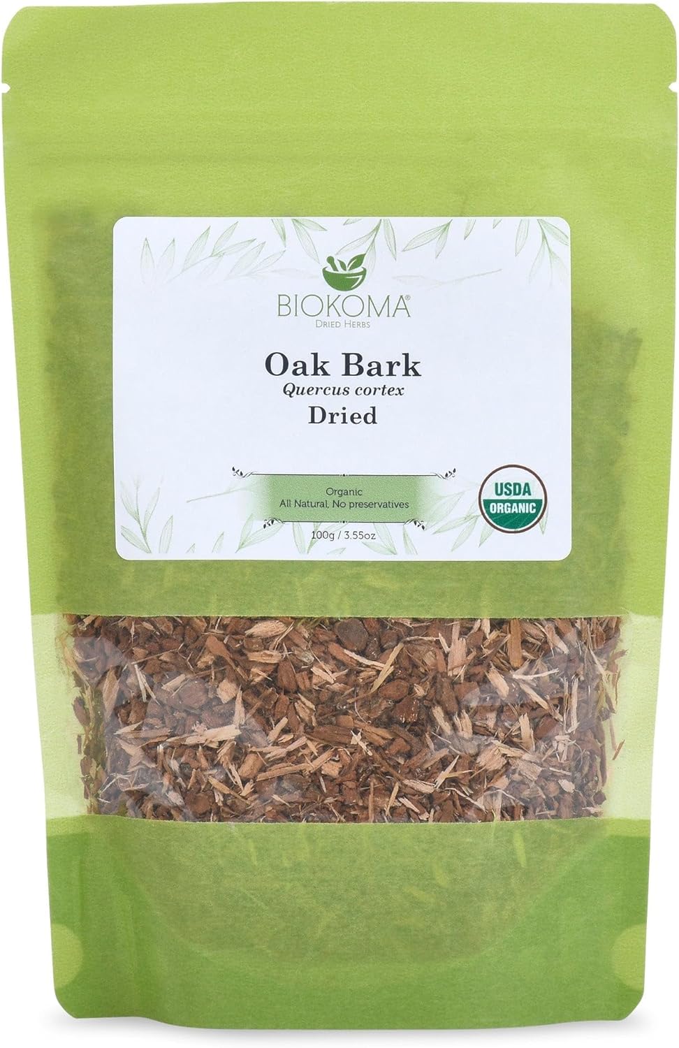 Biokoma  - Pure and Organic Oak Bark Dried Herb 100g (3.55oz) in Resealable Moisture Proof Pouch - EXP 11/23