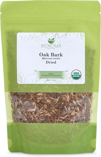 Biokoma  - Pure and Organic Oak Bark Dried Herb 100g (3.55oz) in Resealable Moisture Proof Pouch - EXP 11/23