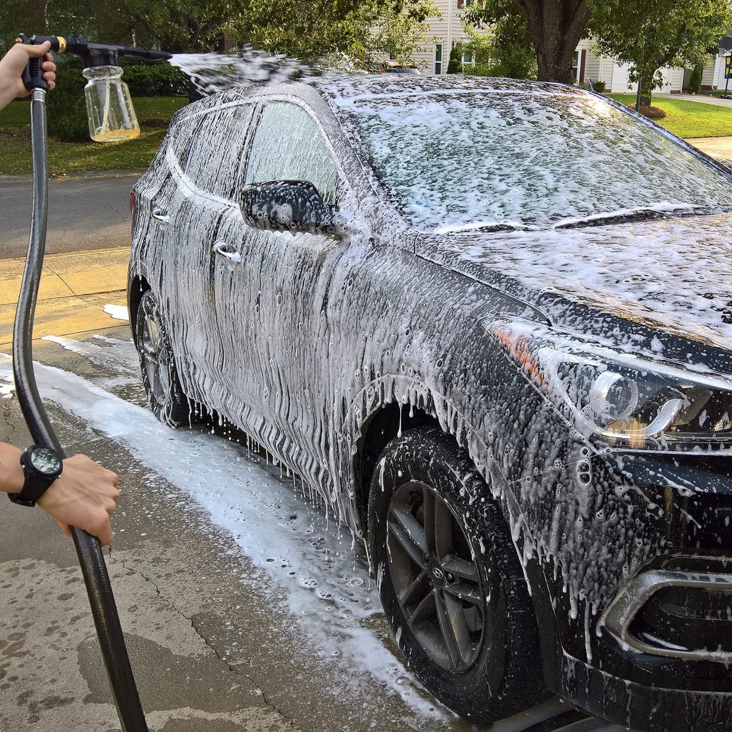 Mint Bucket Brands Foam Car Wash Gun Sprayer + Microfiber Mitt - Rich Suds - Attach to Garden Hose - Car Cleaning Foam – Mix w Car Wash Soap and Water - Auto Detailing Kit