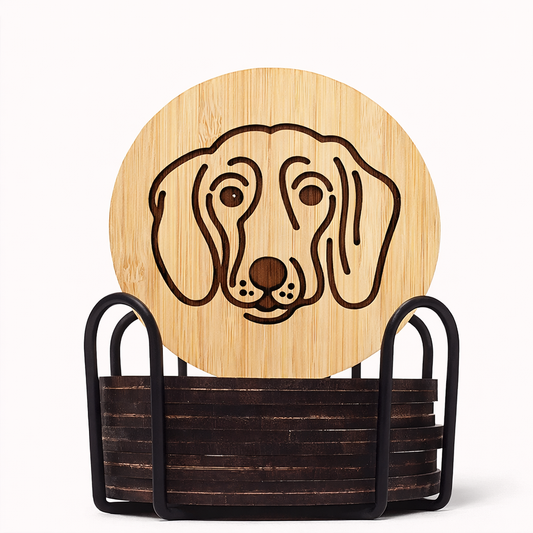 Bamboo Dachshund Coasters with Holder (Set of 6, 3.9″)