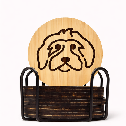 Bamboo Doodle Coasters with Holder (Set of 6, 3.9″)