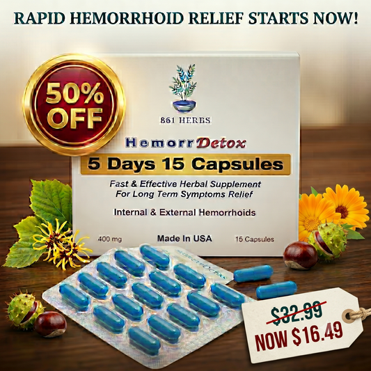 861 Herb Hemorrhoid Support Capsules (15 Count, 5-Day Supply) Exp July 2, 2026