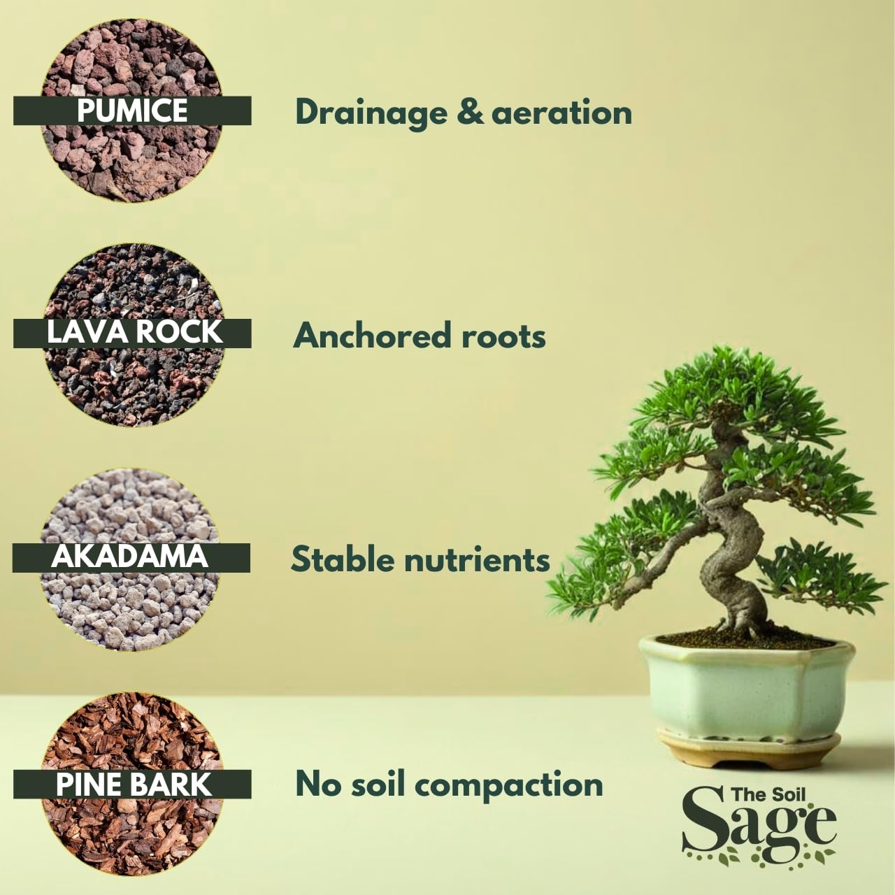 The Soil Sage 5qts/5l Premium Bonsai Mix - U.S.A. Made Ready to Use - Akadama, Pumice, Lava Rock, Pine Bark Fines - Large Bag for All Bonsai Tree Varieties - High Drainage Potting, Repotting
