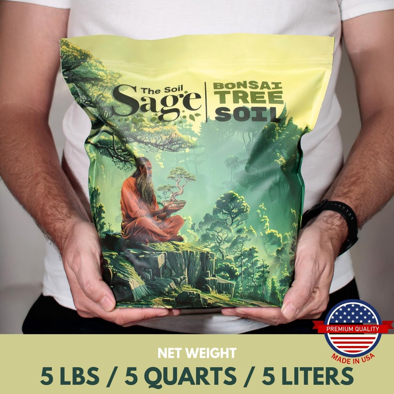 The Soil Sage 5qts/5l Premium Bonsai Mix - U.S.A. Made Ready to Use - Akadama, Pumice, Lava Rock, Pine Bark Fines - Large Bag for All Bonsai Tree Varieties - High Drainage Potting, Repotting
