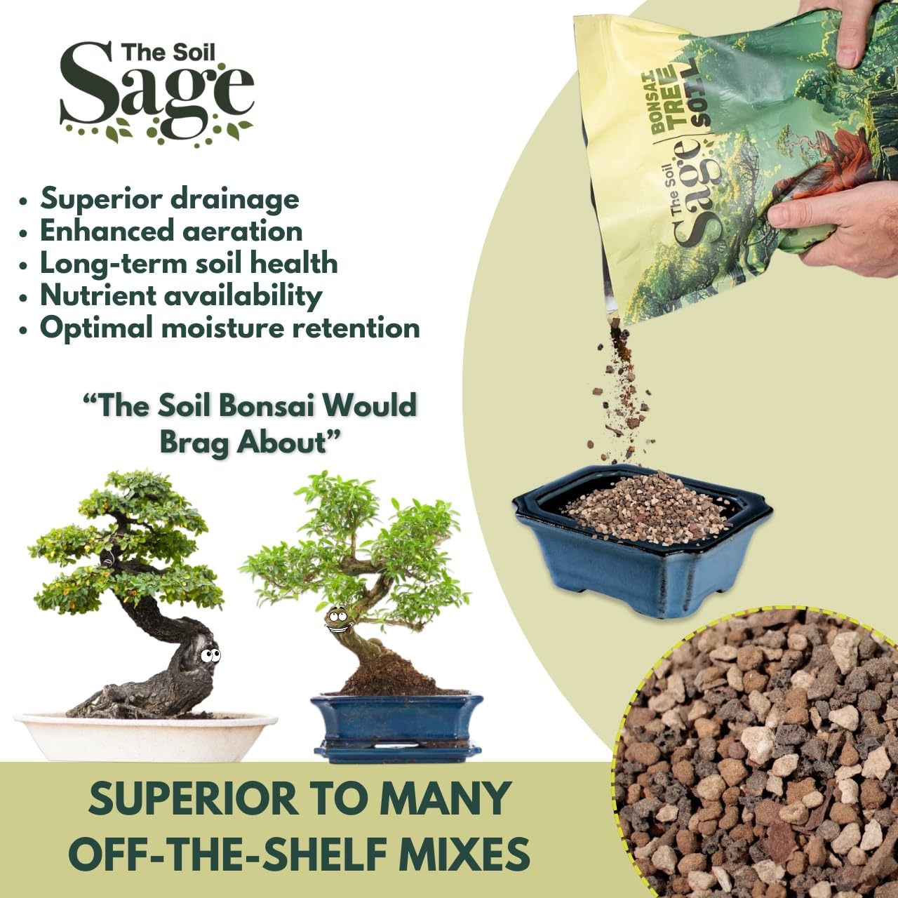 The Soil Sage 5qts/5l Premium Bonsai Mix - U.S.A. Made Ready to Use - Akadama, Pumice, Lava Rock, Pine Bark Fines - Large Bag for All Bonsai Tree Varieties - High Drainage Potting, Repotting