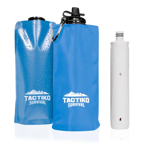 Tactiko 25oz. Purifying Water Bottle - UF Membrane, Activated Carbon Filter 265Gal. from Rivers, Streams - SGS Certified Personal Filter Straw - Camping, Emergency, Survival