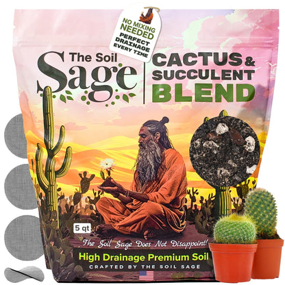 The Soil Sage Hand-Blended Cactus & Succulent Soil Mix 5Qt - Fast Draining Potting Mix with Mycorrhizae Fungi - Ideal for Echeveria, Aloe, Jade - Indoor Outdoor Plants - Made in U.S.A.