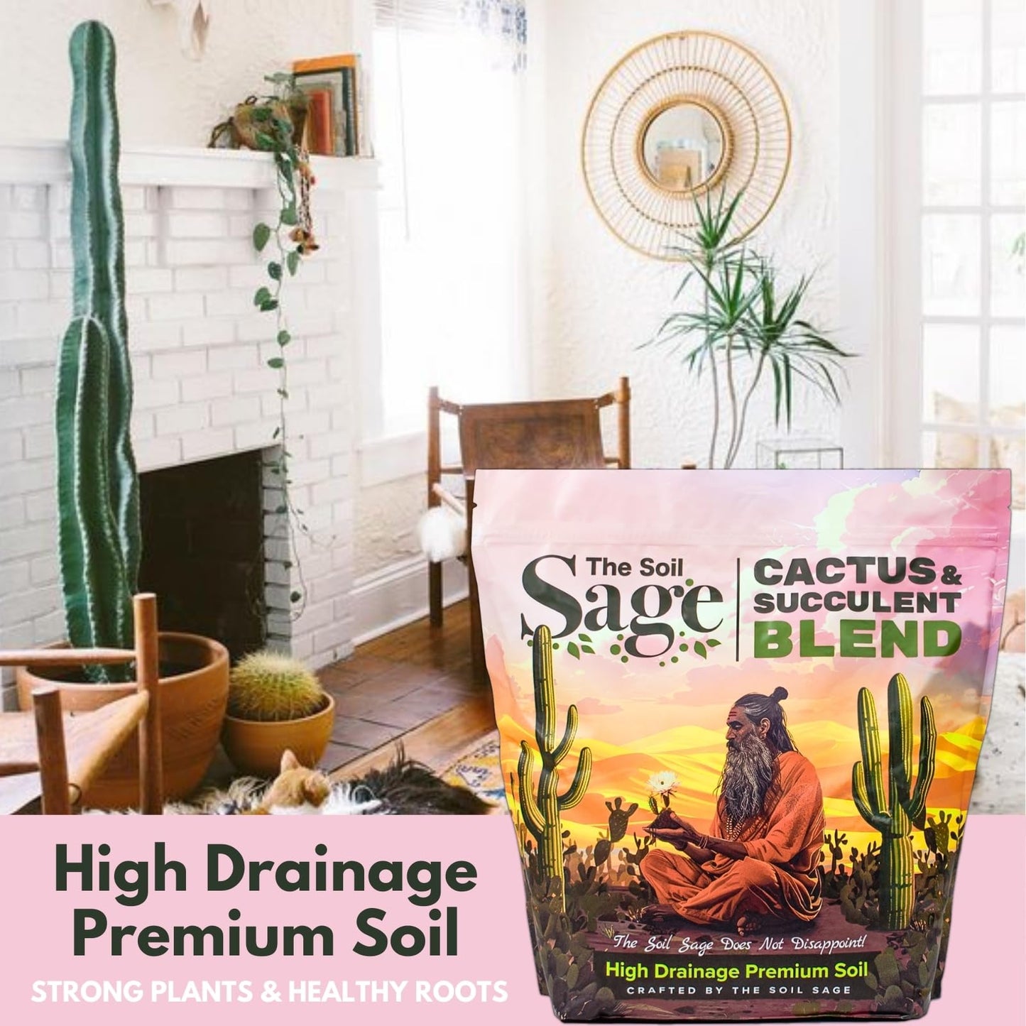 The Soil Sage Hand-Blended Cactus & Succulent Soil Mix 5Qt - Fast Draining Potting Mix with Mycorrhizae Fungi - Ideal for Echeveria, Aloe, Jade - Indoor Outdoor Plants - Made in U.S.A.