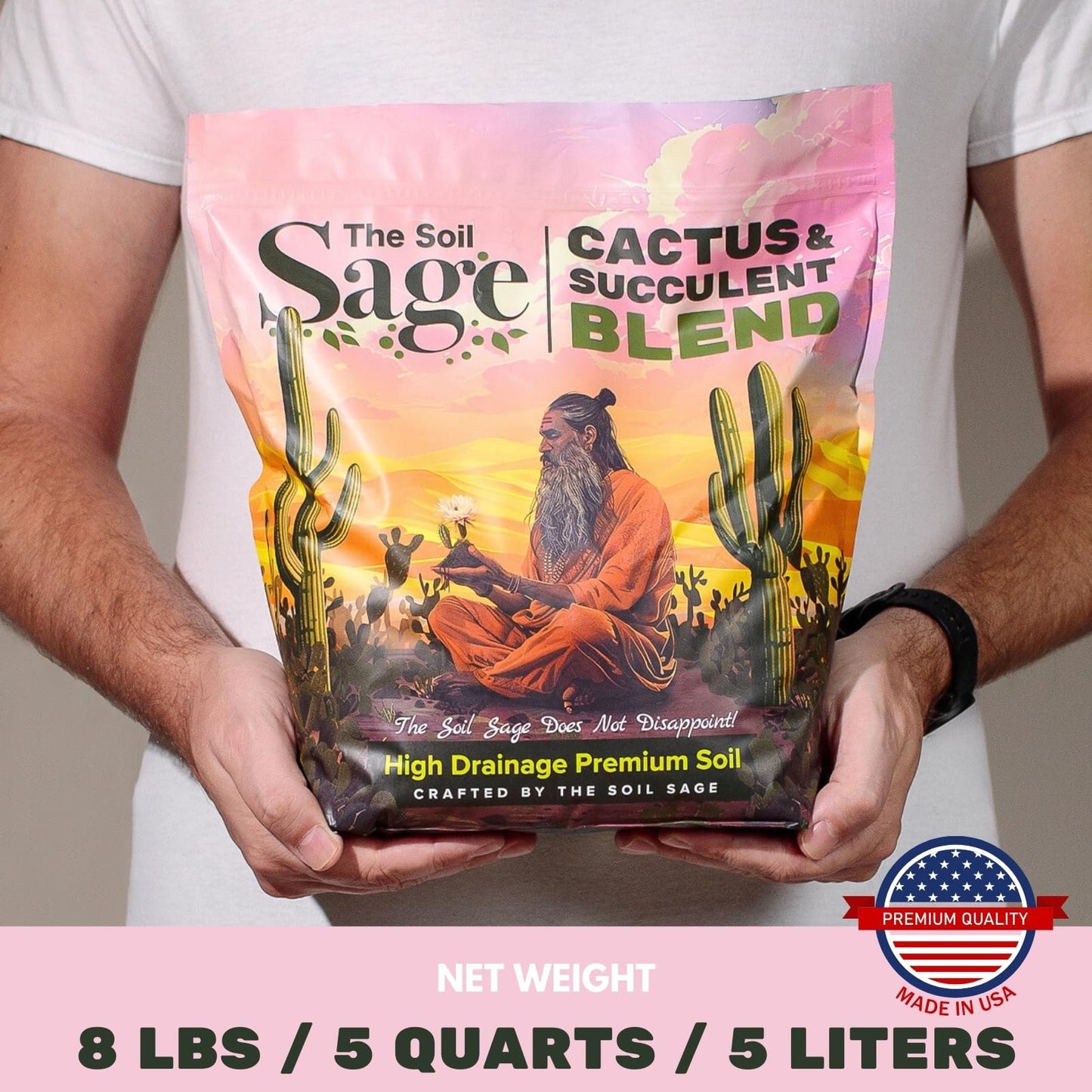 The Soil Sage Hand-Blended Cactus & Succulent Soil Mix 5Qt - Fast Draining Potting Mix with Mycorrhizae Fungi - Ideal for Echeveria, Aloe, Jade - Indoor Outdoor Plants - Made in U.S.A.