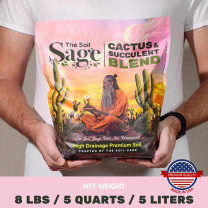 The Soil Sage Hand-Blended Cactus & Succulent Soil Mix 5Qt - Fast Draining Potting Mix with Mycorrhizae Fungi - Ideal for Echeveria, Aloe, Jade - Indoor Outdoor Plants - Made in U.S.A.