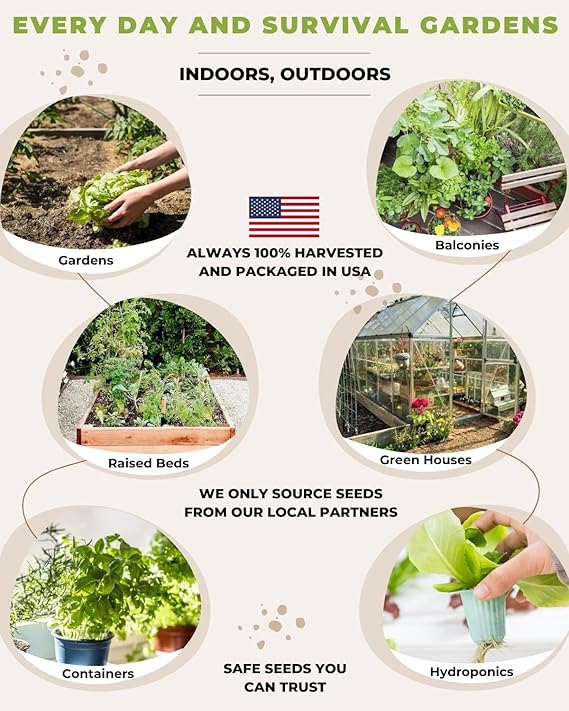 50 Tactiko Survival U.S.A. Harvested Vegetable & Herb Seed Kit - Over 25,000 Non-GMO Heirloom Open-Pollinated Gardening Seeds for Planting Vegetables & Herbs - Long-Term Storage - Waterproof Bag
