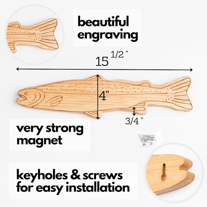 Premium Mangetic Knife Holder for Wall - Strong Heavy-Duty 16" Engraved Magnet for Knives - Wall or Refrigerator Kitchen Magnetic Knife Stripe - Designed in U.S. (Trout)