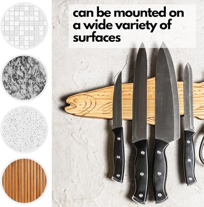 Premium Mangetic Knife Holder for Wall - Strong Heavy-Duty 16" Engraved Magnet for Knives - Wall or Refrigerator Kitchen Magnetic Knife Stripe - Designed in U.S. (Trout)