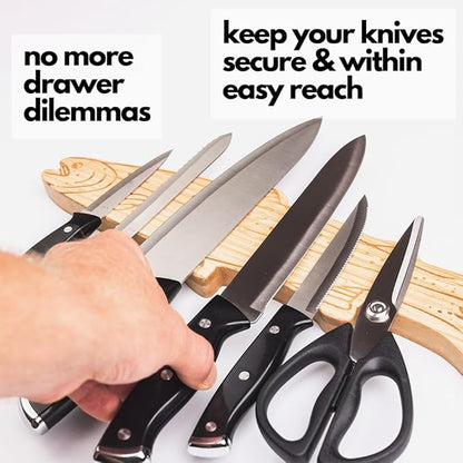 Premium Mangetic Knife Holder for Wall - Strong Heavy-Duty 16" Engraved Magnet for Knives - Wall or Refrigerator Kitchen Magnetic Knife Stripe - Designed in U.S. (Trout)