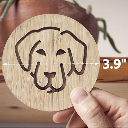 Set of 6 Bamboo Coasters with Holder - 3.9 Inch Fun Dog Coasters - Non-Stick Absorbent Engraved Laser-Cut - Durable, Washable (Labrador)