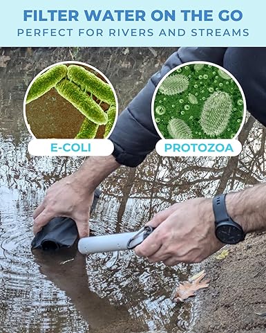 Tactiko 25oz. Purifying Water Bottle - UF Membrane, Activated Carbon Filter 265Gal. from Rivers, Streams - SGS Certified Personal Filter Straw - Camping, Emergency, Survival