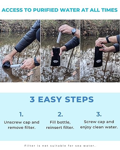 Tactiko 25oz. Purifying Water Bottle - UF Membrane, Activated Carbon Filter 265Gal. from Rivers, Streams - SGS Certified Personal Filter Straw - Camping, Emergency, Survival