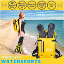 Tactiko Survival 30L Heavy-Duty 100% Waterproof Backpack - Dry Roll-Top Floating Backpack - Rip-Stop Tarpaulin - Comfortable Padded Shoulders & Back - Waist Strap - Large Utility Pocket, Carabiner (Yellow)
