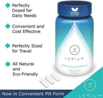 Levium Calming Stress Relief Vitamin Supplement | Natural Mood Boosting Capsules | 90 Count Bottle – 30 Day Supply