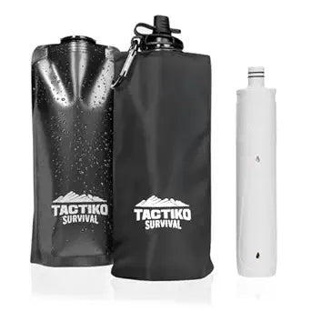 Tactiko 25oz. Purifying Water Bottle - UF Membrane, Activated Carbon Filter 265Gal. from Rivers, Streams - SGS Certified Personal Filter Straw - Camping, Emergency, Survival