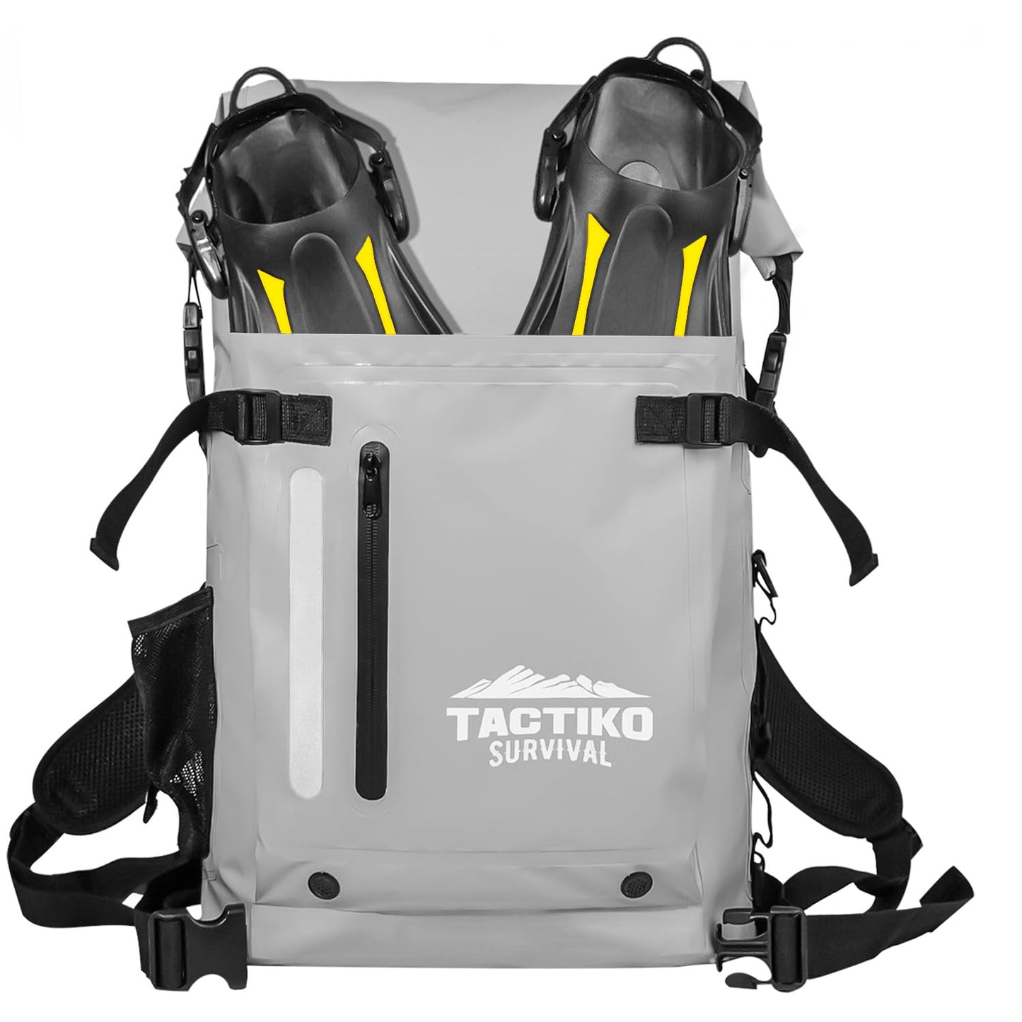 Tactiko Survival 30L Heavy-Duty 100% Waterproof Backpack - Equipment Pocket, Carabiner - Roll Top Floating Dry Bags (Light Gray)