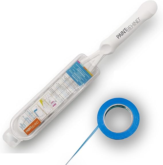 Paint Behind Toilet Tool Nylon Brush with Painter's Tape Roll - Flat Paint Brush Set for Walls, Behind Toilet and Hard to Reach Areas - Painting Supplies for Home Interior Set