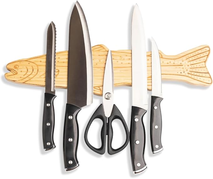 Premium Mangetic Knife Holder for Wall - Strong Heavy-Duty 16" Engraved Magnet for Knives - Wall or Refrigerator Kitchen Magnetic Knife Stripe - Designed in U.S. (Trout)