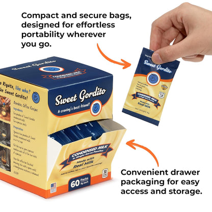 Sweet Gordito Sweetened Condensed Milk Packets – 60 Pack Travel Coffee Creamer Singles