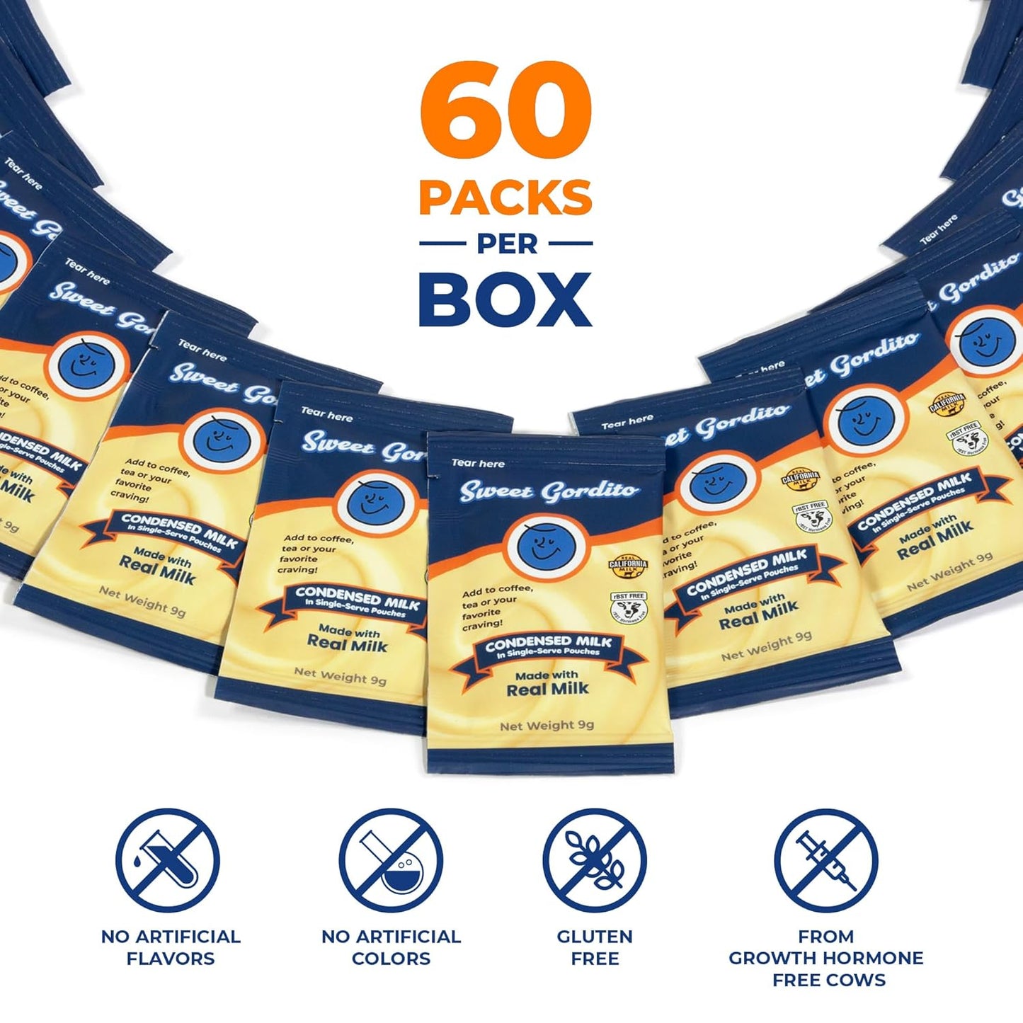 Sweet Gordito Sweetened Condensed Milk Packets – 60 Pack Travel Coffee Creamer Singles