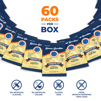 Sweet Gordito Sweetened Condensed Milk Packets – 60 Pack Travel Coffee Creamer Singles