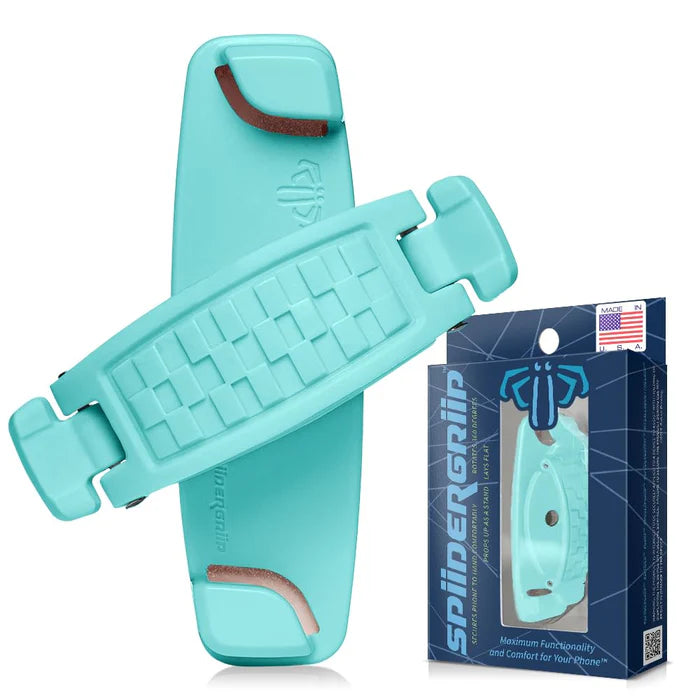 Mint Bucket Brands SpiiderGriip 360 Rotating Phone Grip – Flat-Fold Kickstand & Secure Strap – Works with iPhone, Android, Tablets & Cases – Comfortable & Durable
