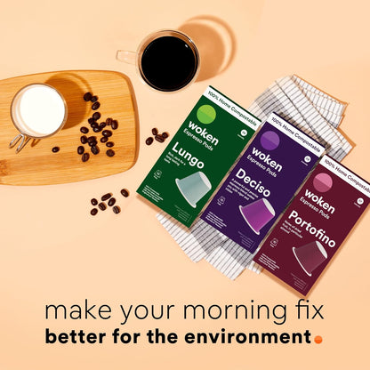 WOKEN COFFEE Compostable Nespresso Pods Variety Pack - Dark and Medium Roast Italian Espresso Coffee Capsules Compatible With Nespresso Coffee Machine (60 Pod Count, 6 Boxes)