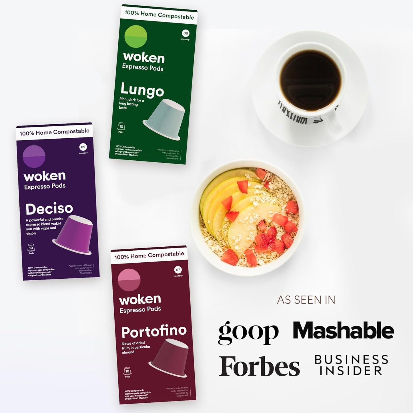 WOKEN COFFEE Compostable Nespresso Pods Variety Pack - Dark and Medium Roast Italian Espresso Coffee Capsules Compatible With Nespresso Coffee Machine (60 Pod Count, 6 Boxes)