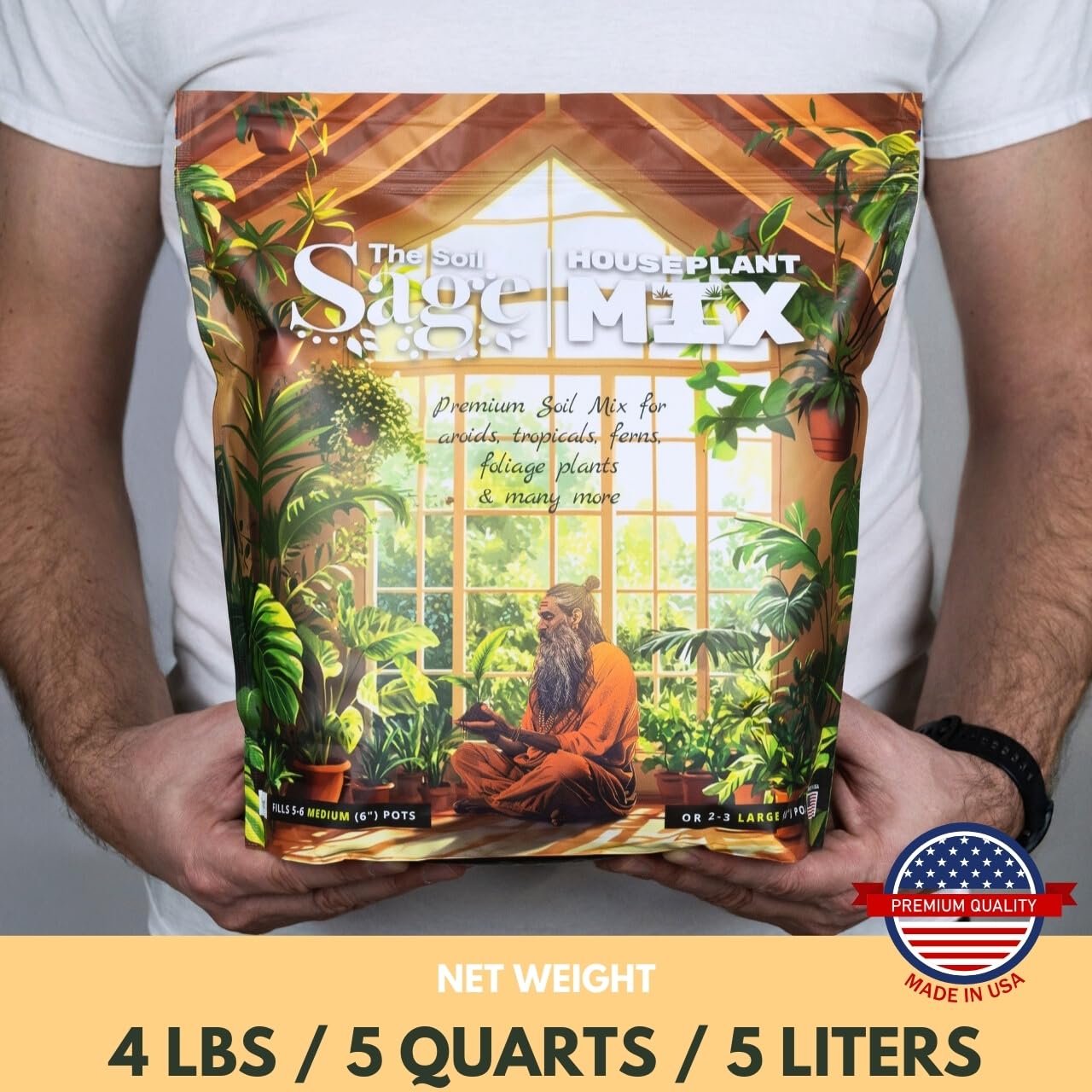 Soil Sage Houseplant Soil - Well-Draining Potting Mix for Indoor Plants - Coconut Coir, Composted Bark, Pumice & Mycorrhizae for Strong Roots & Growth - Made in U.S.A.