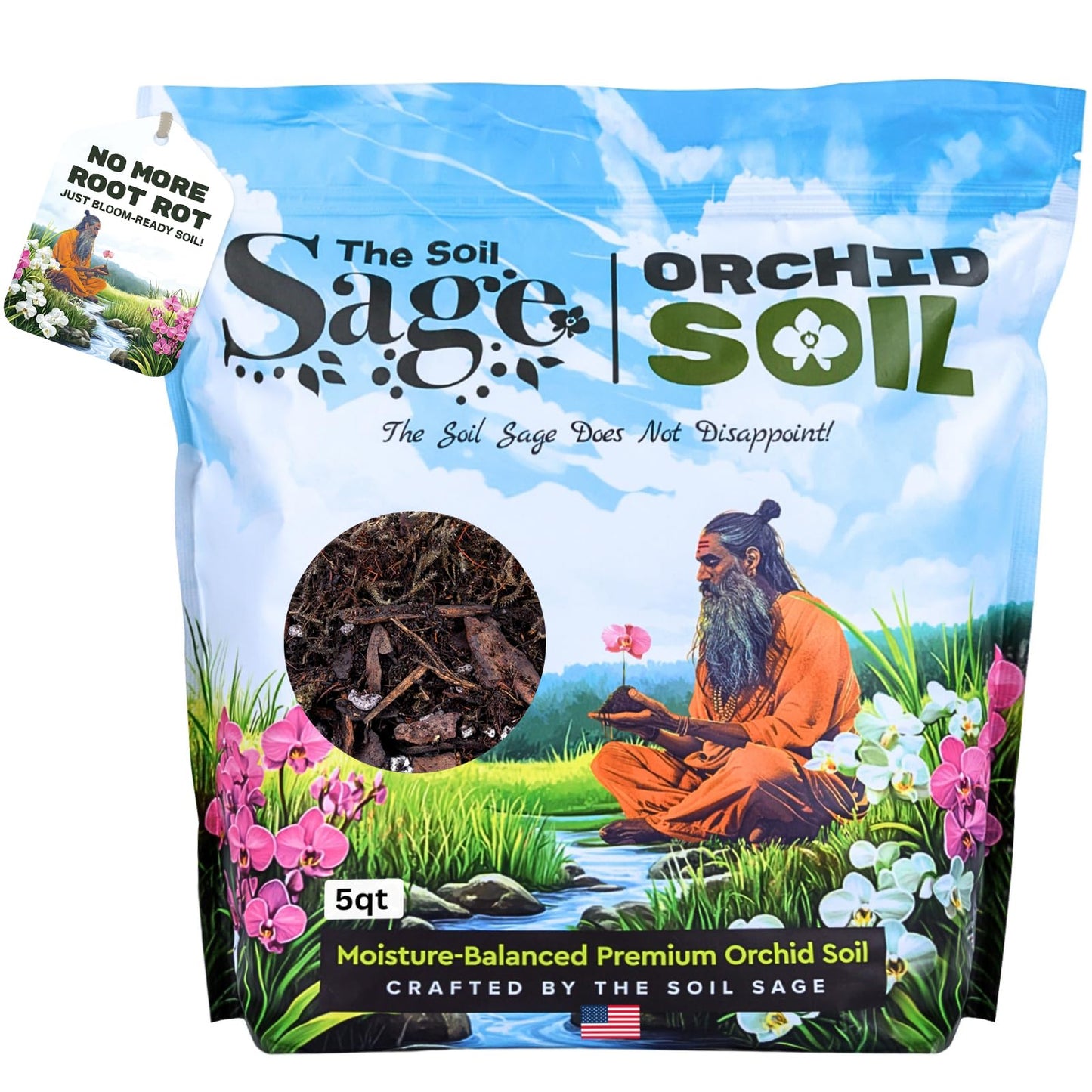 Soil Sage Premium Orchid Potting Mix - 5 qt. U.S.A. Made Orchid Soil Blend with Pine Bark, Sphagnum Moss, Charcoal, Coconut Coir, Pumice, & Mycorrhizae for Healthy Roots - Improved Drainage & Blooms