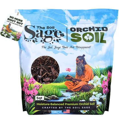 Soil Sage Premium Orchid Potting Mix - 5 qt. U.S.A. Made Orchid Soil Blend with Pine Bark, Sphagnum Moss, Charcoal, Coconut Coir, Pumice, & Mycorrhizae for Healthy Roots - Improved Drainage & Blooms